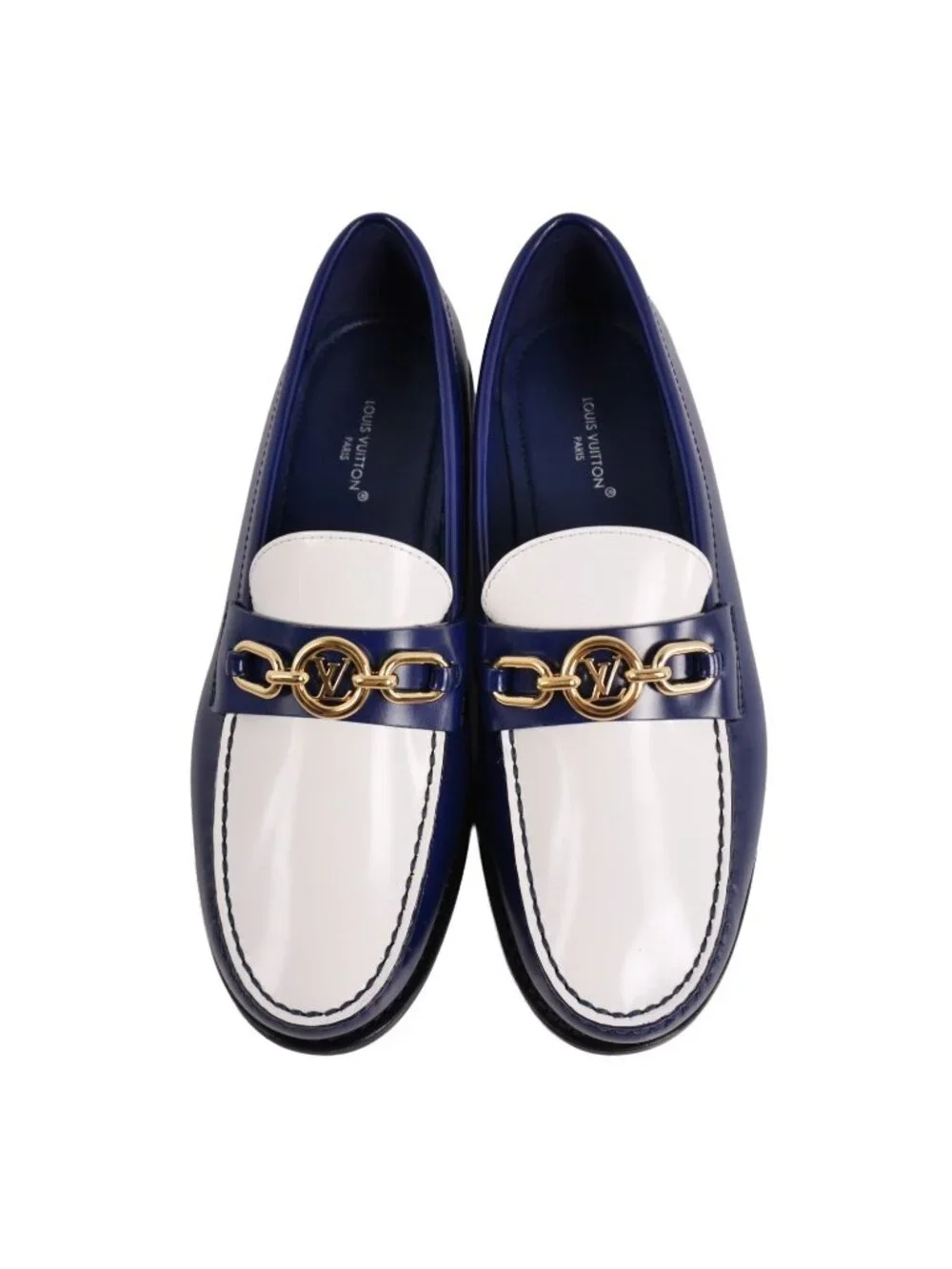 Louis Vuitton Loafers Moccasins Chess Line Circle Logo Leather Shoes Navy